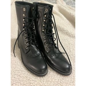Justin Boots 0506 Black Roper Leather Lace Up Boots size 6.5